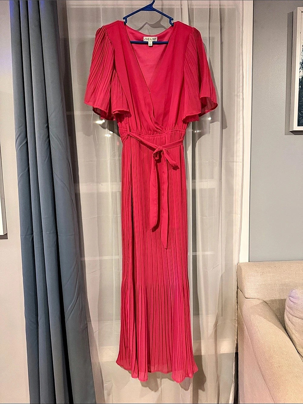 Pleated Maxi Dress in Pink Size Large